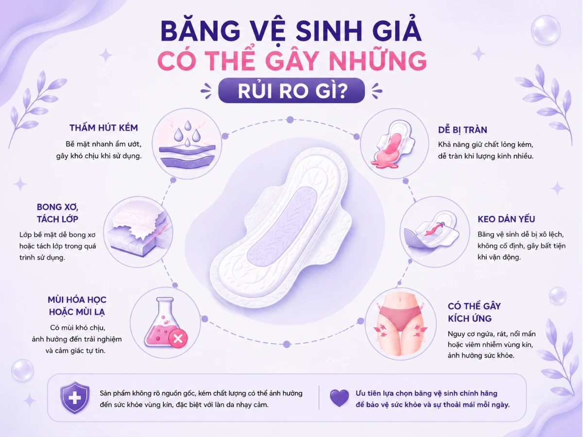Rủi ro khi mua phải băng vệ sinh giả.